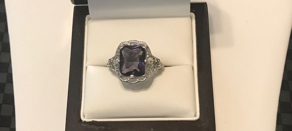 5 Ct Emerald Cut Bolivian Amethyst Gemstone Filigree Setting Ring.Sz 8